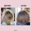 Before and after hair transformation with 'GLOWWA' branding on a pink background.