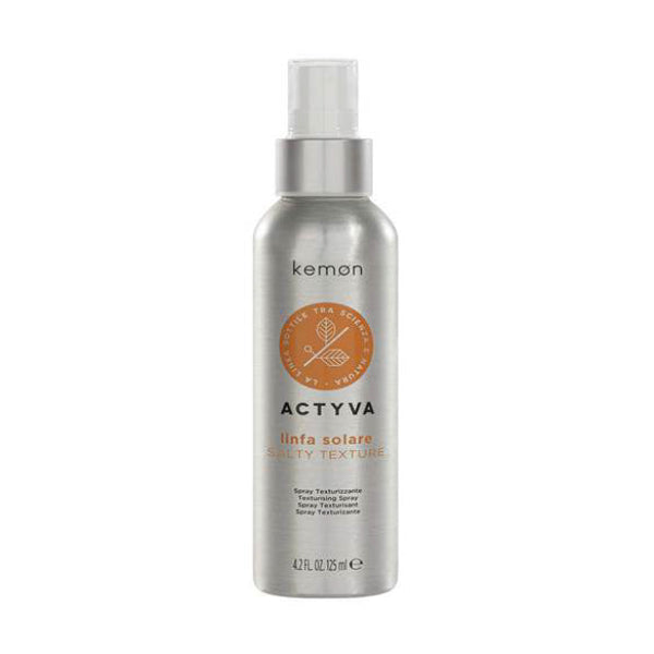 Silver spray bottle labeled 'kemon Actyva' on a white background