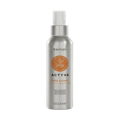 Silver spray bottle labeled 'kemon Actyva' on a white background
